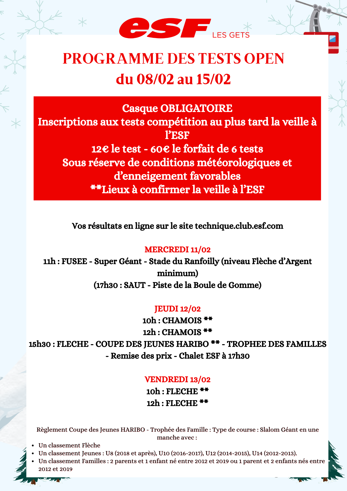 Performance tests Programme & registrations - esf Les Gets