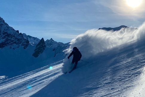 Descente à ski dans la poudreuse